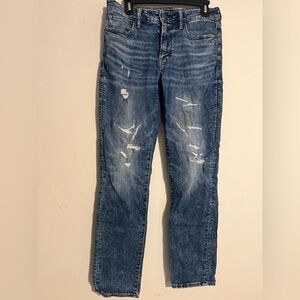 American Eagle Outfitters Men's Dark Blue Distressed Jeans